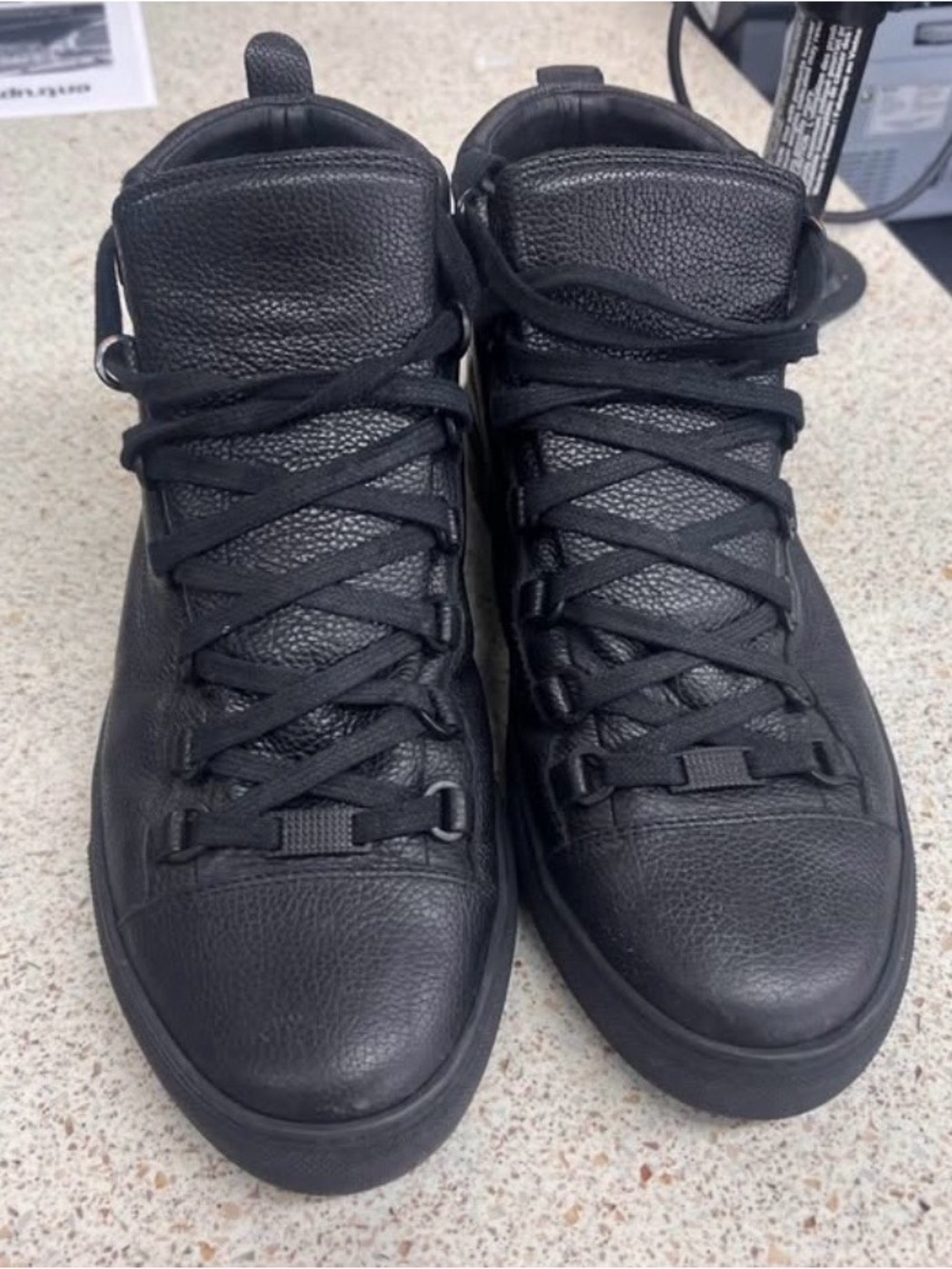 Balenciaga All-Black Leather High-Top Sneakers